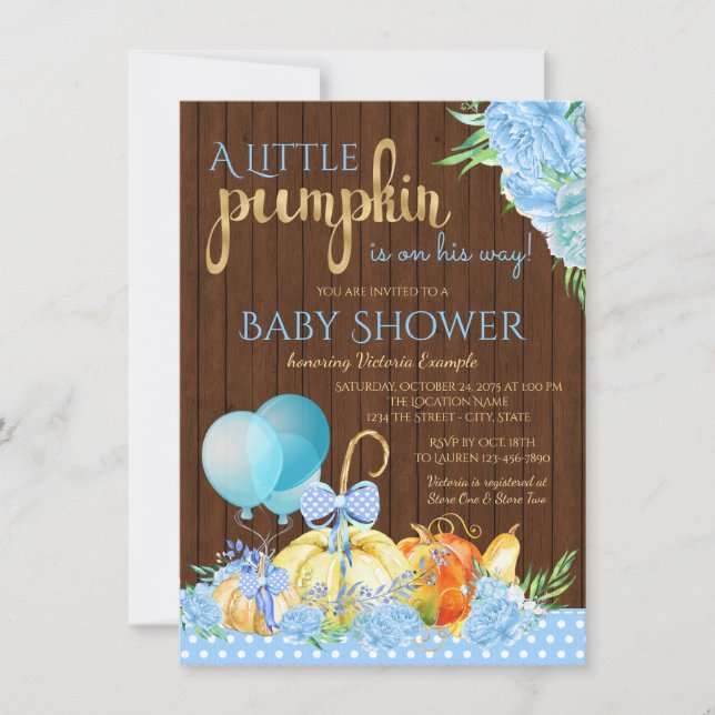 Little Pumpkin Rustic Wood Baby Shower Invitation (Front)