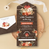 Little Pumpkin Rustic Wood Terracotta Baby Shower All In One Invitation