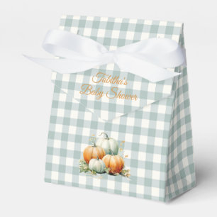 Little Pumpkin Sage Green Gingham Fall Baby Shower Favor Boxes