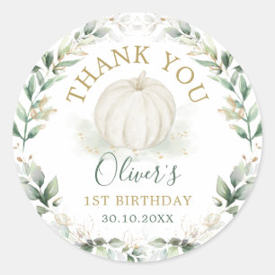 Little Pumpkin Sage Greenery Gold Wreath Birthday Classic Round Sticker