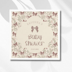 Little Pumpkin Sage Leaves Bow Baby Shower Napkins