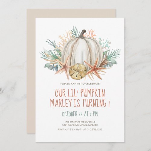 Little Pumpkin Seashells Fall Birthday Invitation