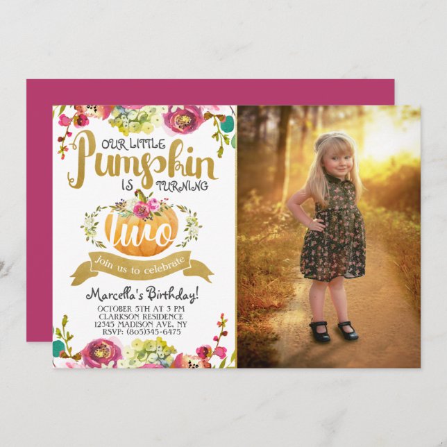 Little Pumpkin Second Birthday Invitation (Front/Back)
