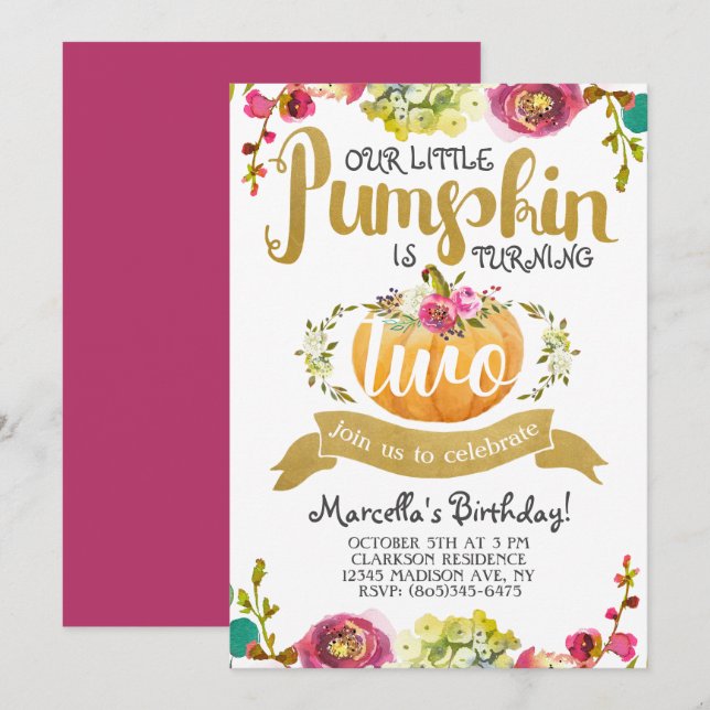 Little Pumpkin Second Birthday Invitation (Front/Back)