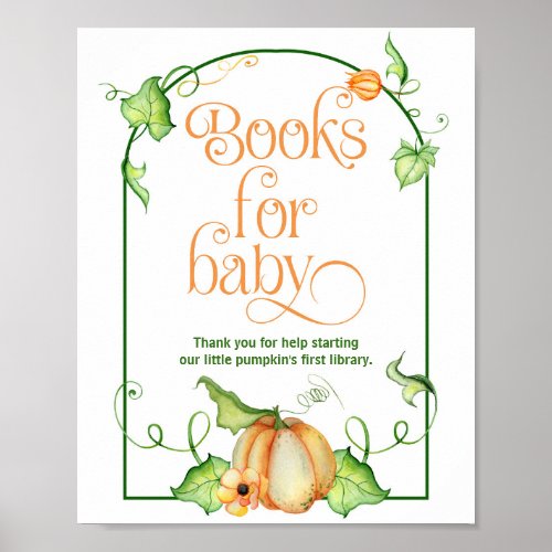 Little Pumpkin Shower Books for Baby Table Sign