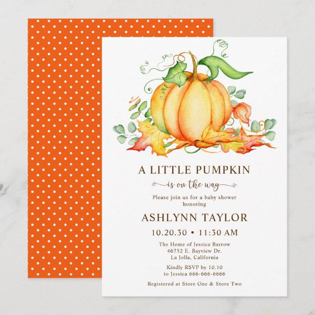 Little Pumpkin Shower Invitation (Front/Back)