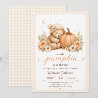 Little Pumpkin Sleeping Teddy Baby Shower Invitation