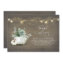 Little Pumpkin Succulents Rustic Fall Baby Shower  Invitation