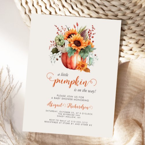 Little Pumpkin Sunflower Floral Fall Baby Shower Postcard