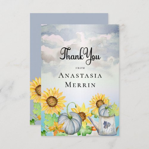 Little Pumpkin  Sunflowers Boy Baby Shower  Thank You Card