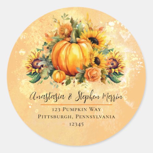 Little Pumpkin Sunflowers Fall Return Address Classic Round Sticker