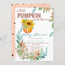 Little Pumpkin Sunflowers,Leaves,Dots Baby Shower Invitation