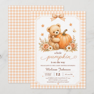 Little Pumpkin Teddy Bear Fall Baby Shower Invitation