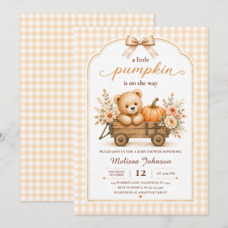 Little Pumpkin Teddy Wagon Baby Shower Invitation