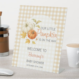 Little Pumpkin Thanksgiving Baby Shower Welcome Pedestal Sign
