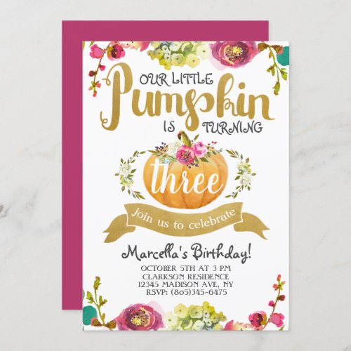 Little Pumpkin Third Birthday Invitation