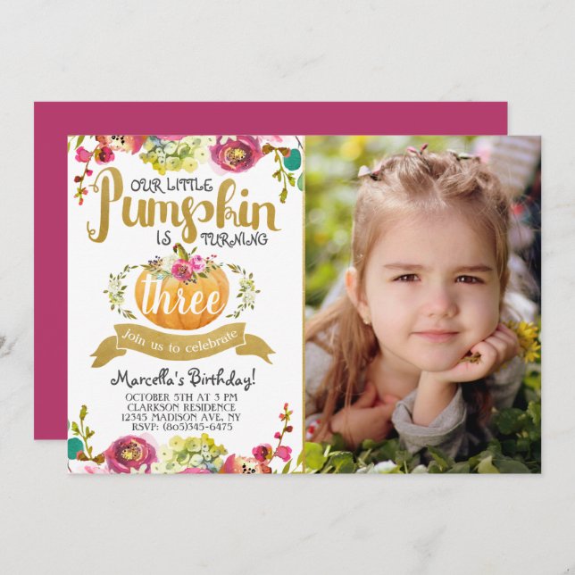 Little Pumpkin Third Birthday Invitation (Front/Back)