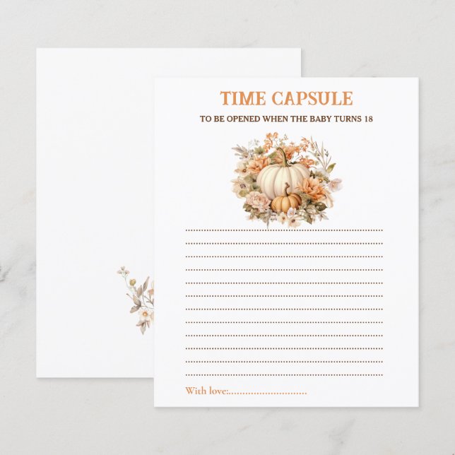 Little Pumpkin Time Capsule Card Fall Baby Shower (Front/Back)