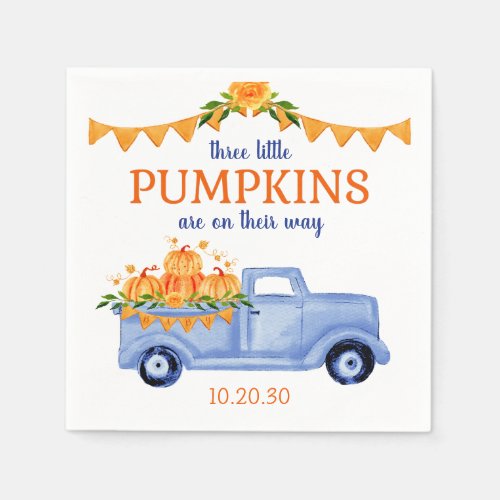 Little Pumpkin Triplet Boy Baby Shower Napkins