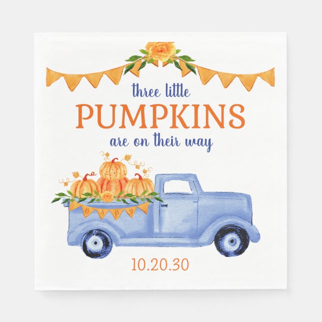 Little Pumpkin Triplet Boy Baby Shower Napkins (Front)