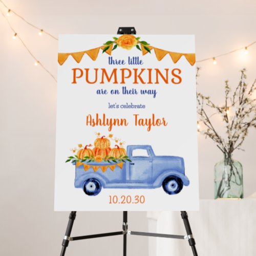 Little Pumpkin Triplet Boy Baby Shower Welcome Foam Board