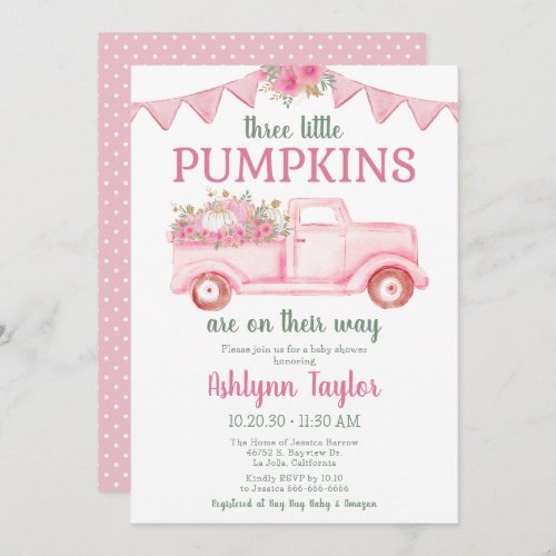 Little Pumpkin Triplet Girl Baby Shower Invitation