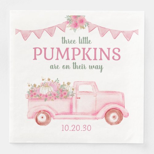 Little Pumpkin Triplet Girl Baby Shower Napkins