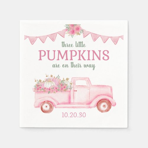 Little Pumpkin Triplet Girl Baby Shower Napkins