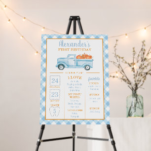 Little Pumpkin TRUCK 1ST Birthday Blue Milestone Foam Board