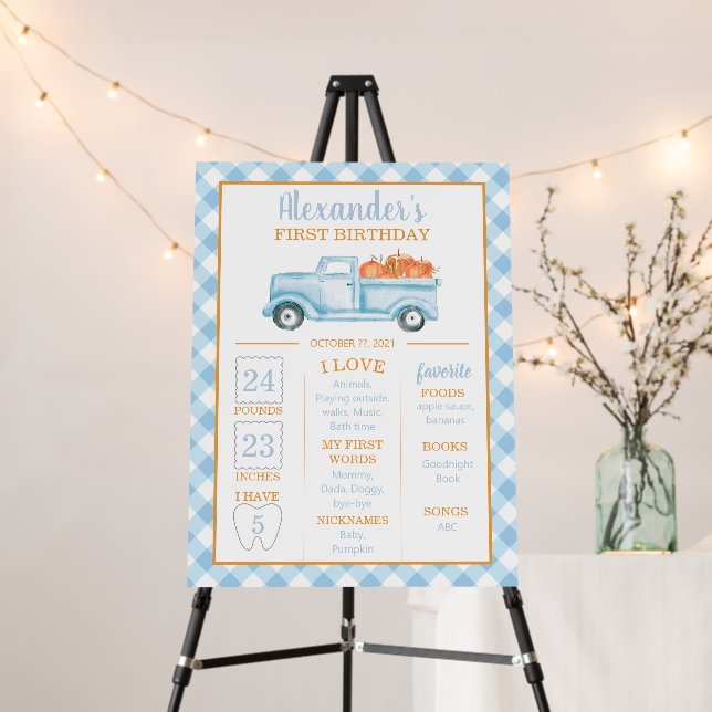 Little Pumpkin TRUCK 1ST Birthday Blue Milestone Foam Board (In Situ (Stand))