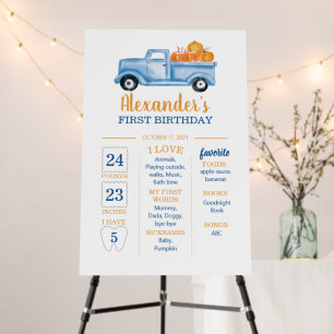 Little Pumpkin TRUCK 1ST Birthday Blue Milestone Foam Board