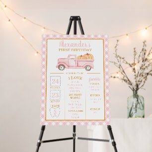 Little Pumpkin TRUCK 1ST Birthday Pink Milestone Foam Board