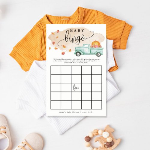 Little Pumpkin Truck Baby Bingo Paper Game Card