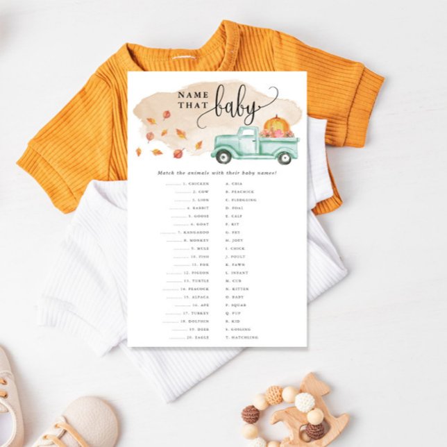 Little Pumpkin Truck Baby Matching Paper Game Card (Have some fun at your shower with this easy to play game.)