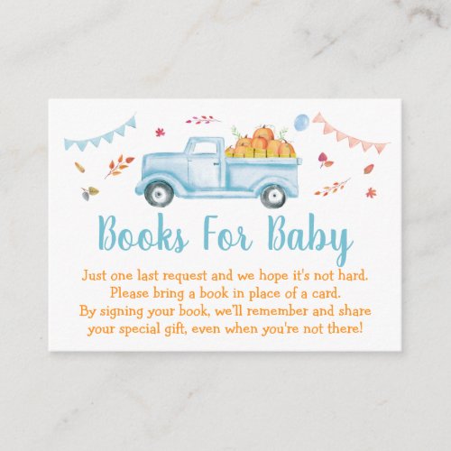 Little Pumpkin Truck Baby Shower Book Request Enclosure Card