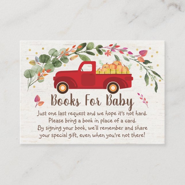Little Pumpkin Truck Baby Shower Book Request Enclosure Card (Front)
