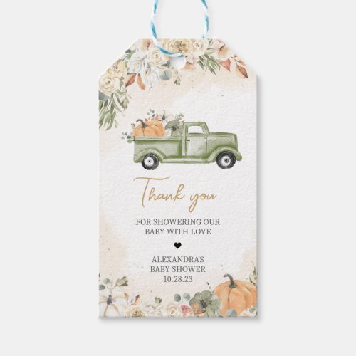 Little Pumpkin Truck Baby Shower Favor Tags