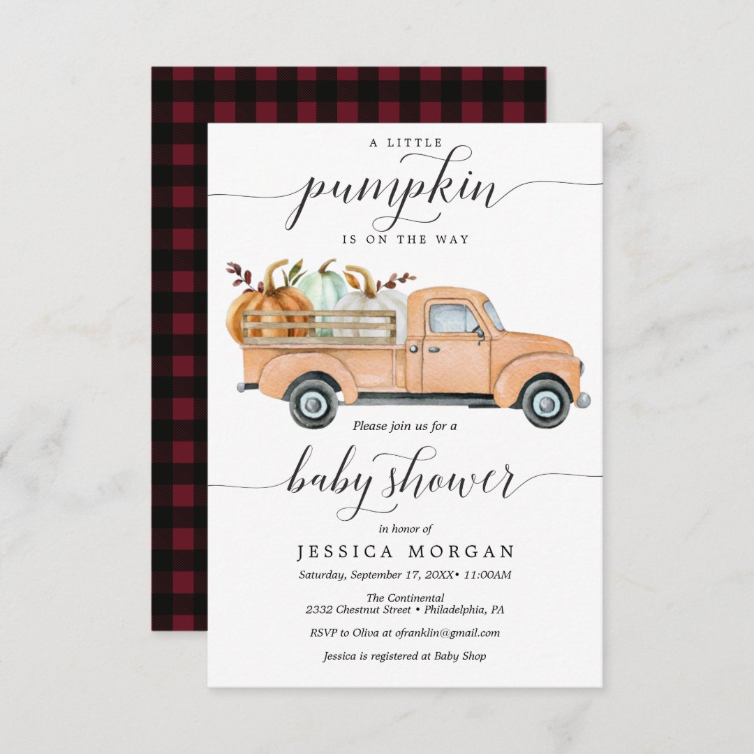 Little Pumpkin Truck Baby Shower Invitation Card | Zazzle