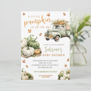 Little Pumpkin Truck Baby Shower Invite Sage Green