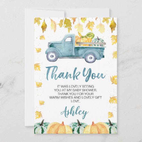 Little Pumpkin Truck Baby Shower Thank You Card