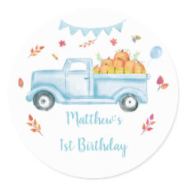 Little Pumpkin Truck Birthday Classic Round Sticker