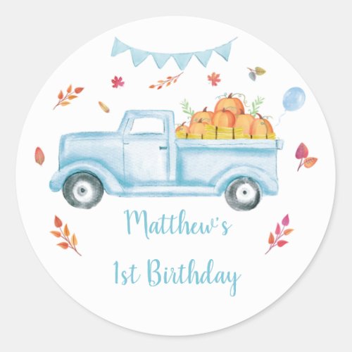 Little Pumpkin Truck Birthday Classic Round Sticker