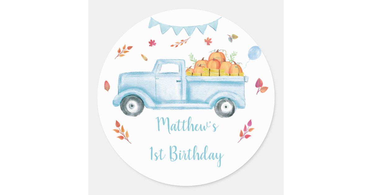 Little Pumpkin Truck Birthday Classic Round Sticker | Zazzle