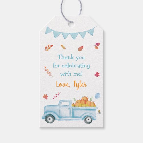 Little Pumpkin Truck Birthday Thank You Gift Tags