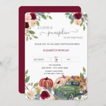 Little Pumpkin Truck Burgundy Flowers Baby Shower  Invitation