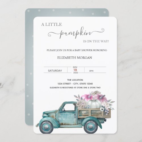 Little Pumpkin TruckDotted Baby Shower   Invitation