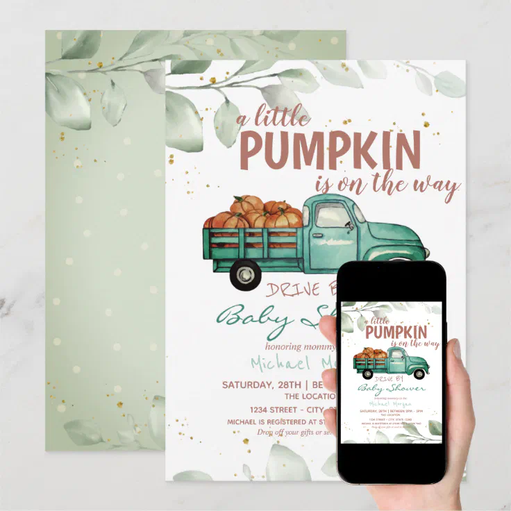Little Pumpkin Truck Drive By Baby Shower Invitation Zazzle