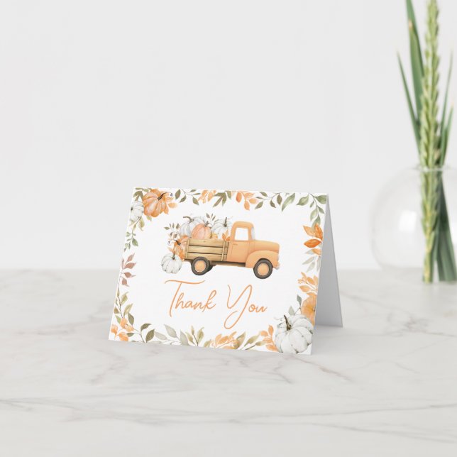 Little Pumpkin Truck Fall Baby Shower Thank You Card (Front)