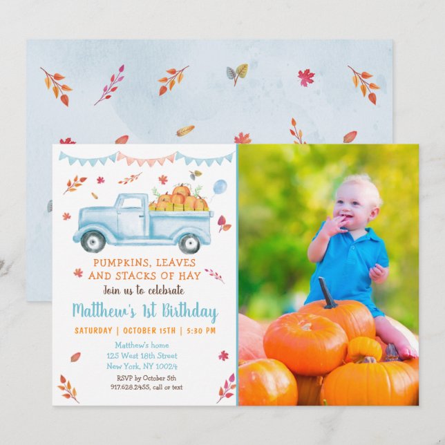 Little Pumpkin Truck Fall Birthday Invitation (Front/Back)