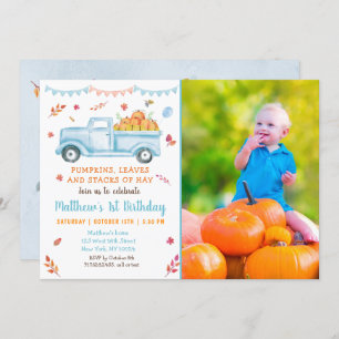Little Pumpkin Truck Fall Birthday Invitation